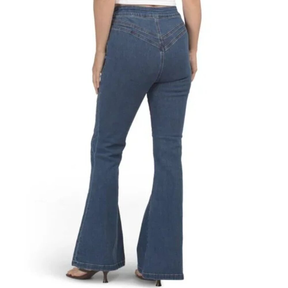 NWT DRIFTWOOD JEANS Medium Wash Veda X Harmony Flare Leg Jeans Size 28 - Picture 2 of 14